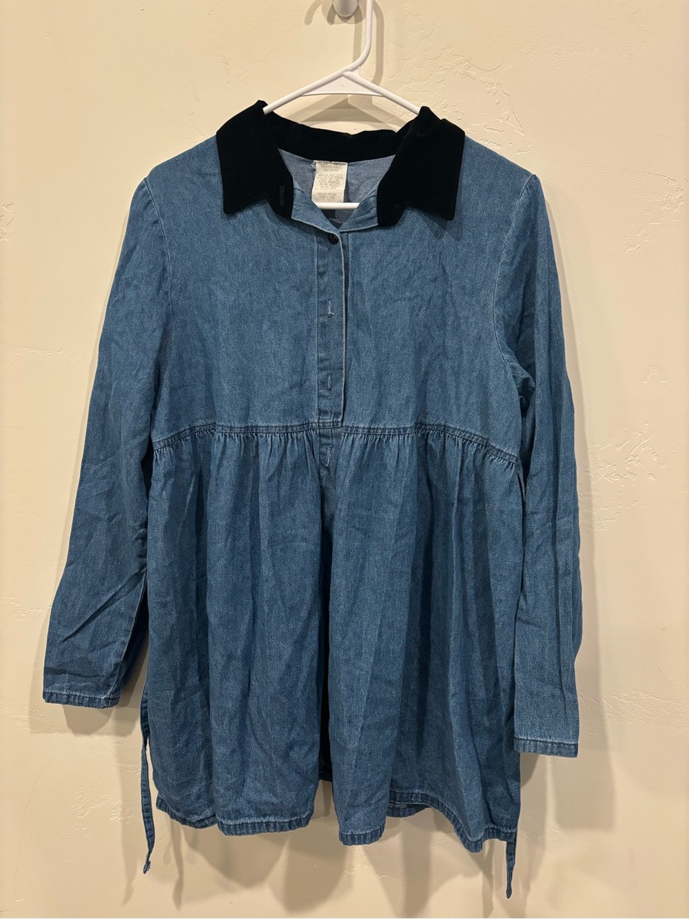 Light Wash Denim Tunic with Black Collar